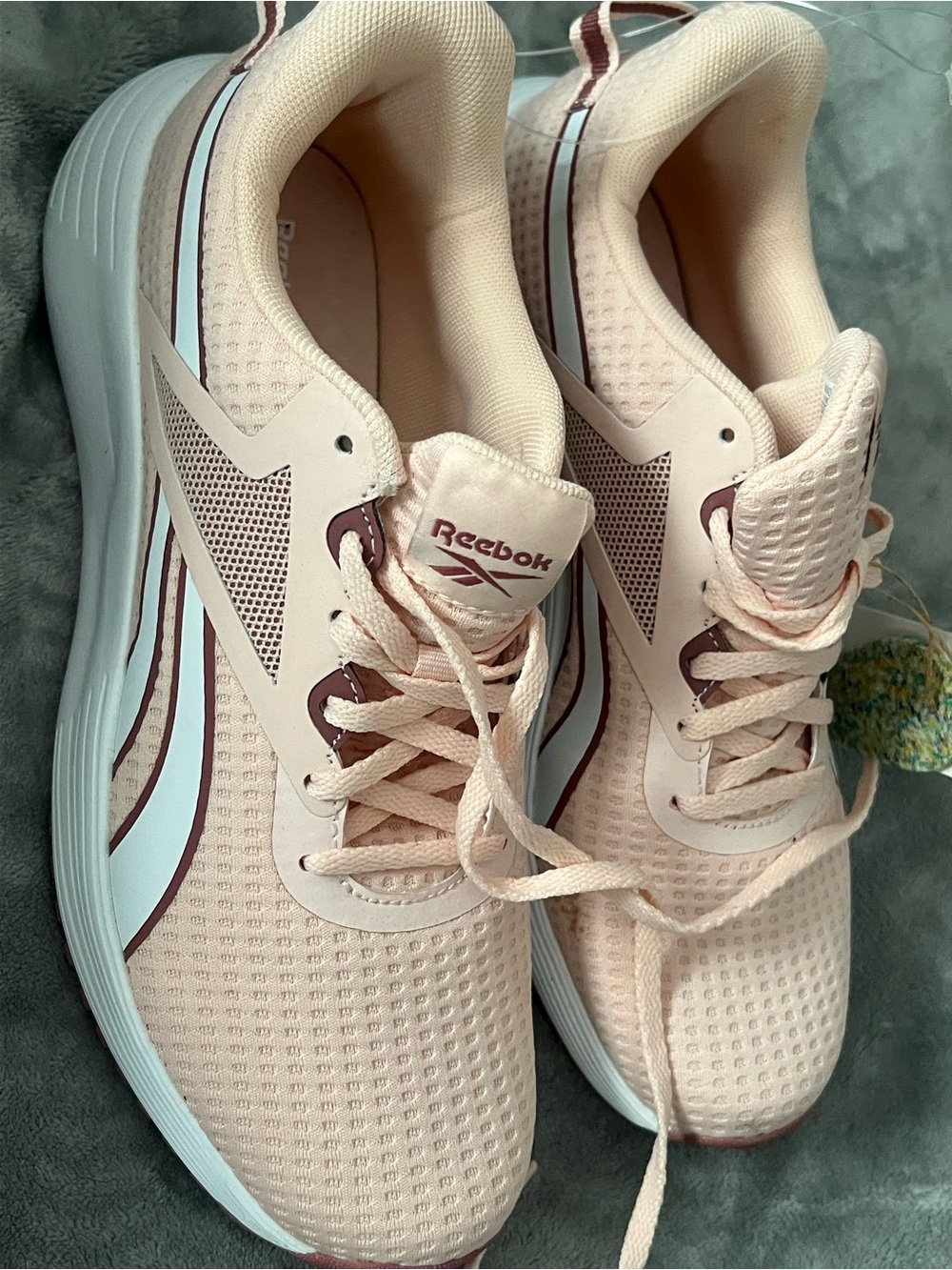 Reebok Women's Blush Pink Mesh Running Sneakers with Maroon Accents